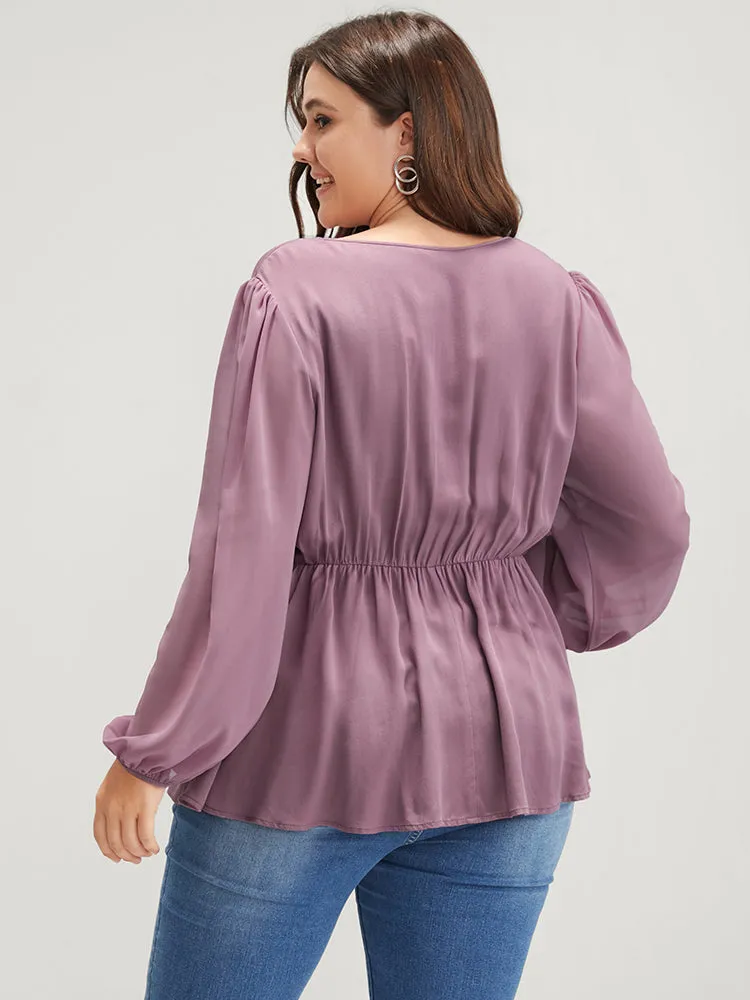 Solid Crochet Lace Lantern Sleeve Flutter Blouse sold by Bloomchic product image thumbnail 5