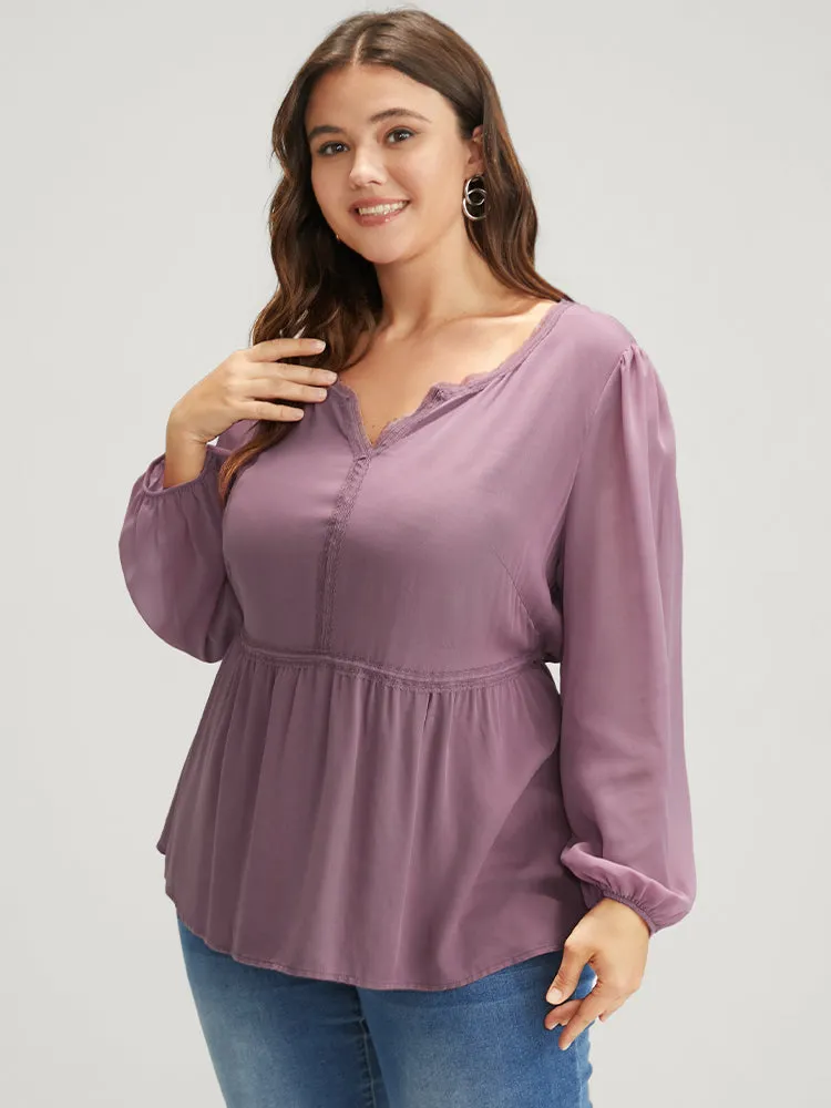 Solid Crochet Lace Lantern Sleeve Flutter Blouse sold by Bloomchic product image thumbnail 2