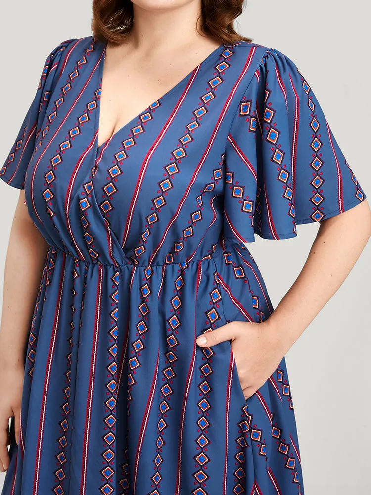 Striped Pocket Split Flutter Wrap Midi Dress sold by Bloomchic product image thumbnail 3