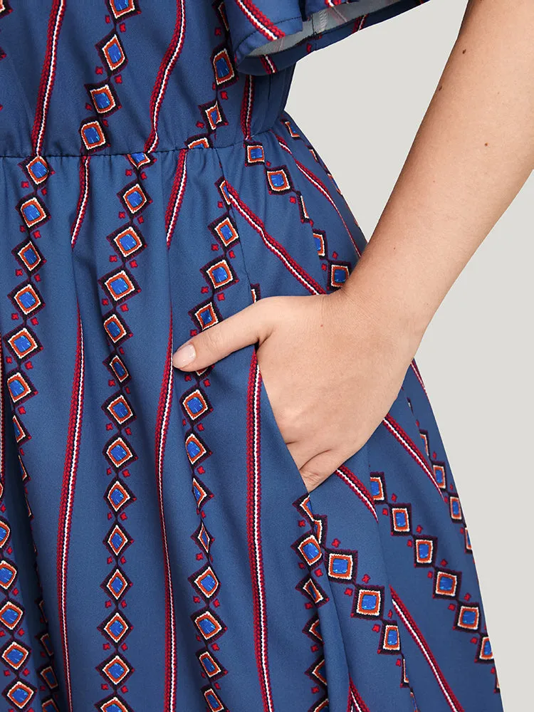 Striped Pocket Split Flutter Wrap Midi Dress sold by Bloomchic product image thumbnail 4