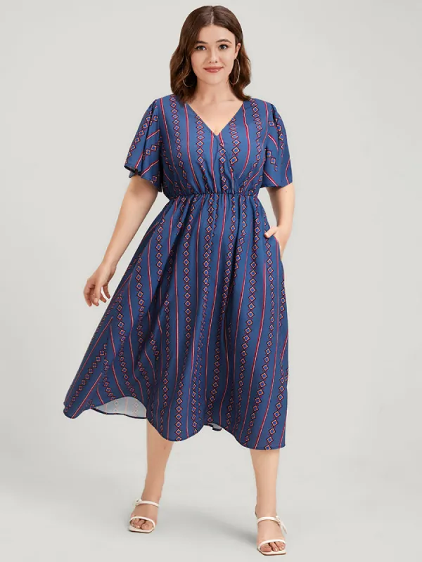 Striped Pocket Split Flutter Wrap Midi Dress sold by Bloomchic