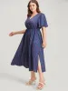 Striped Pocket Split Flutter Wrap Midi Dress sold by Bloomchic