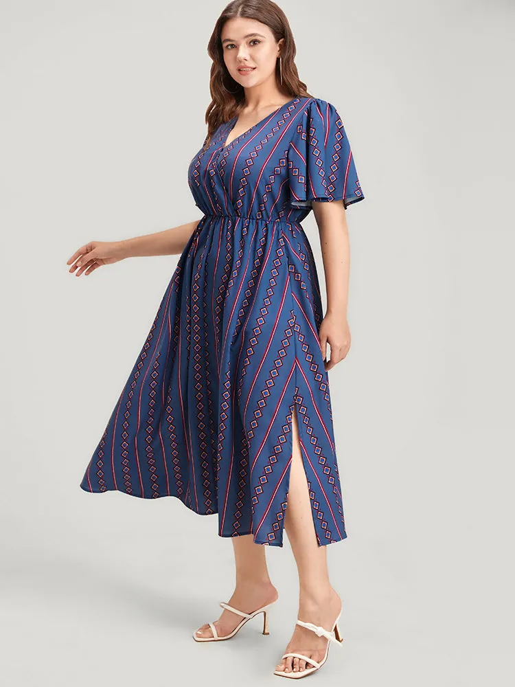 Striped Pocket Split Flutter Wrap Midi Dress sold by Bloomchic product image thumbnail 2