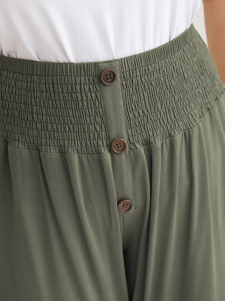 Plain Button Shirred Modal Elastic Waist Regular Pants sold by Bloomchic product image thumbnail 5