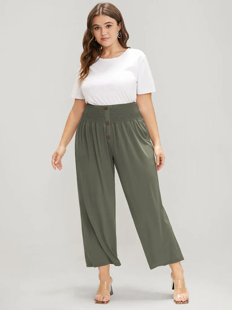 Plain Button Shirred Modal Elastic Waist Regular Pants sold by Bloomchic product image thumbnail 2