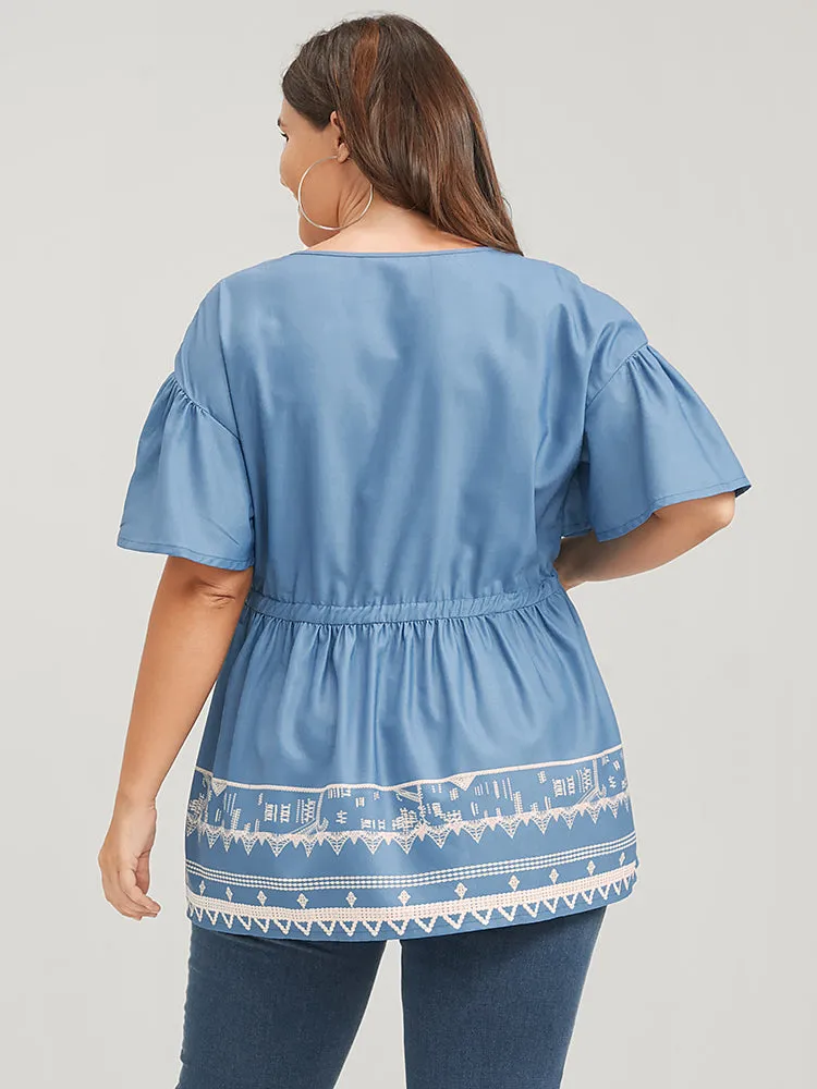 Bandana Ruffles Button Flutter Ties Wrap Blouse sold by Bloomchic product image thumbnail 4