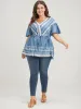 Bandana Ruffles Button Flutter Ties Wrap Blouse sold by Bloomchic