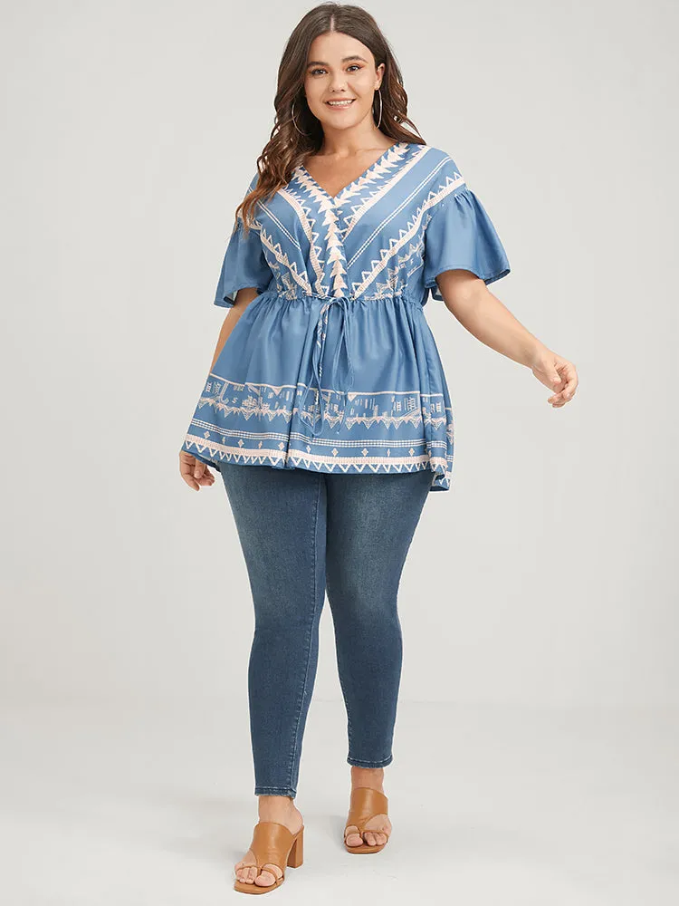 Bandana Ruffles Button Flutter Ties Wrap Blouse sold by Bloomchic product image thumbnail 2