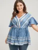 Bandana Ruffles Button Flutter Ties Wrap Blouse sold by Bloomchic