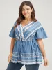 Bandana Ruffles Button Flutter Ties Wrap Blouse sold by Bloomchic