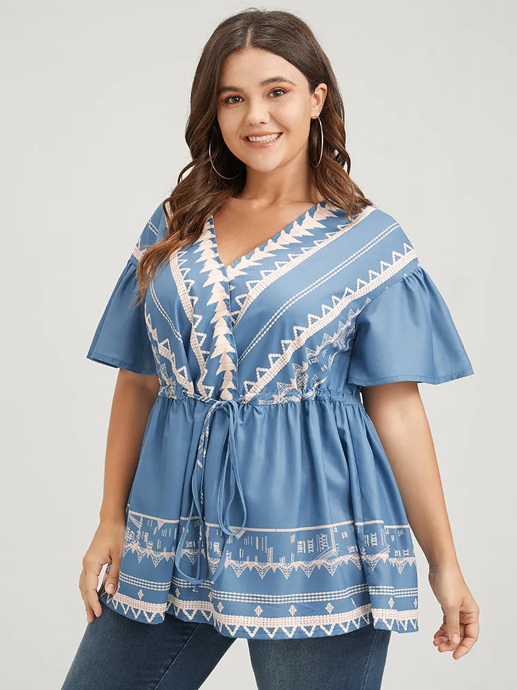 Bandana Ruffles Button Flutter Ties Wrap Blouse sold by Bloomchic product image thumbnail 3