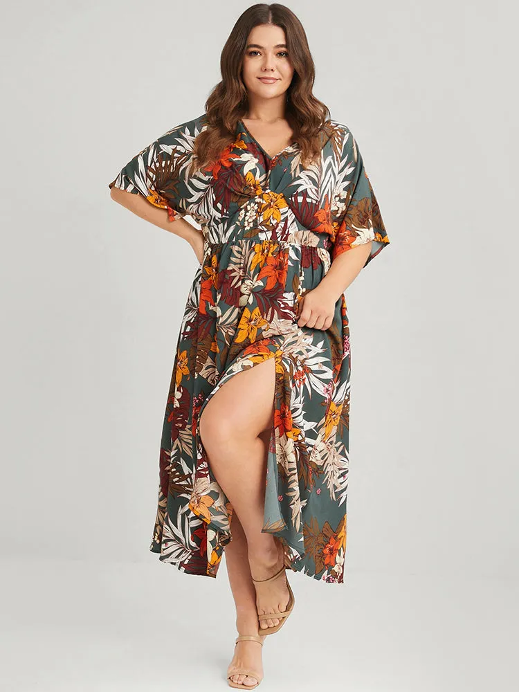 Floral V Neck Split Pleated Pocket Maxi Dress sold by Bloomchic product image thumbnail 4