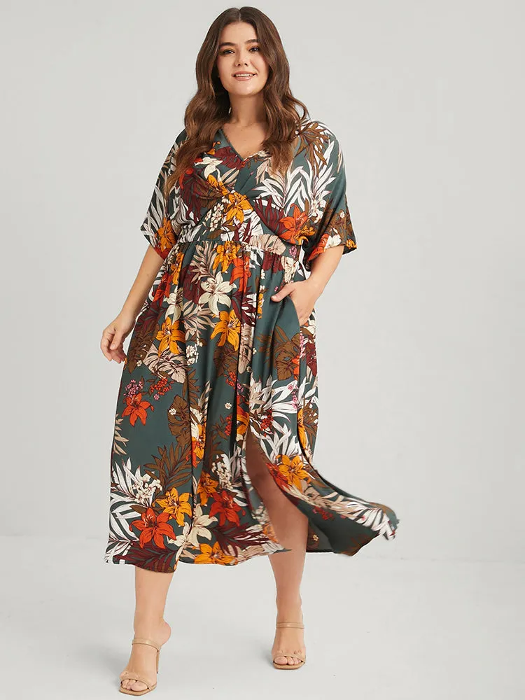 Floral V Neck Split Pleated Pocket Maxi Dress sold by Bloomchic product image thumbnail 5