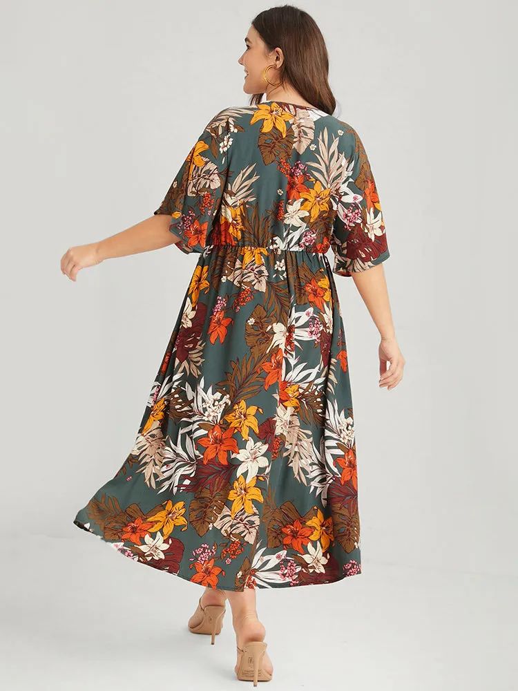 Floral V Neck Split Pleated Pocket Maxi Dress sold by Bloomchic product image thumbnail 2