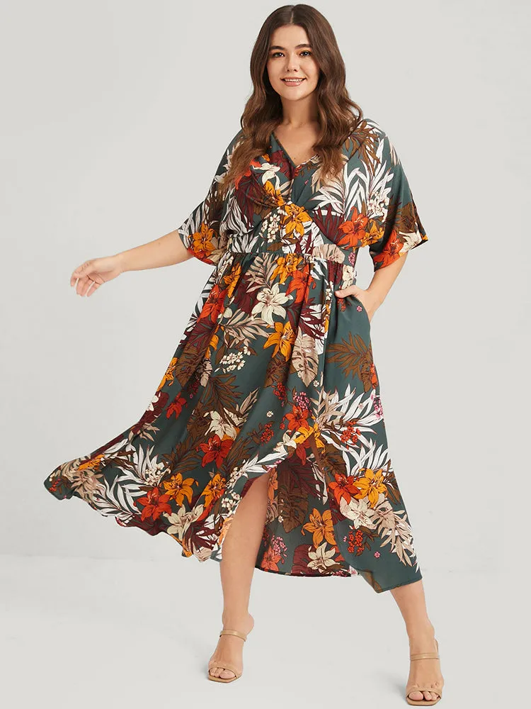 Floral V Neck Split Pleated Pocket Maxi Dress sold by Bloomchic product image thumbnail 3