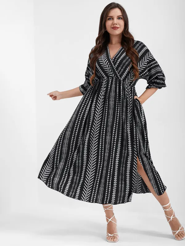 Geometric Pocket Split Wrap Maxi Dress sold by Bloomchic