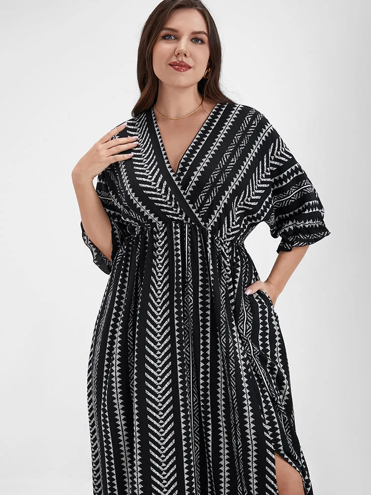 Geometric Pocket Split Wrap Maxi Dress sold by Bloomchic product image thumbnail 5