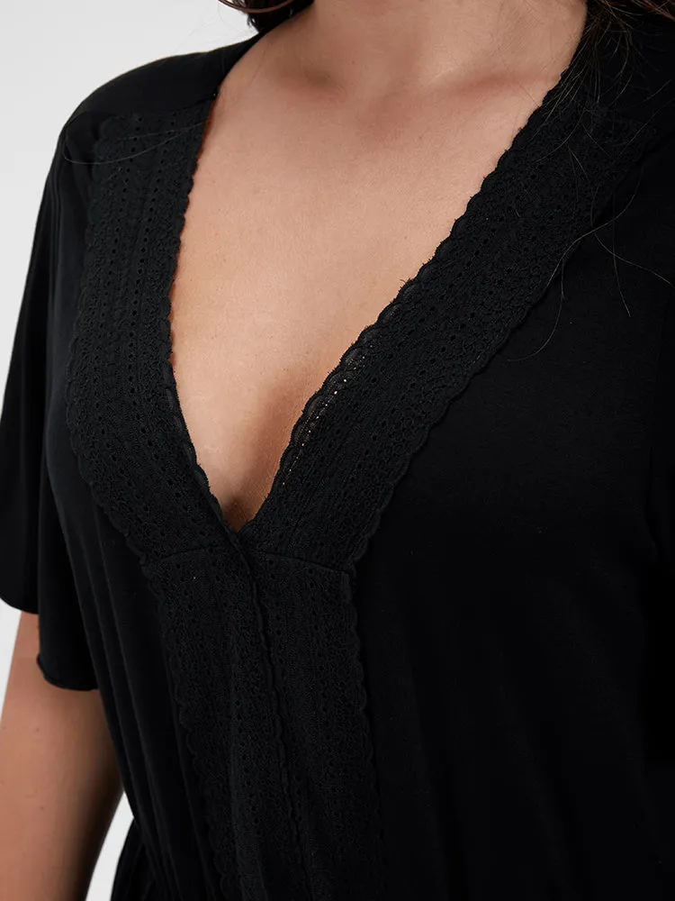 Plain Flutter V Neck Crochet Lace T-shirt sold by Bloomchic product image thumbnail 5