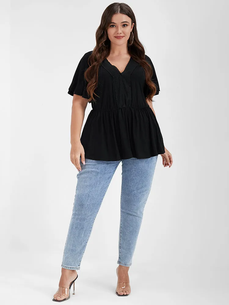 Plain Flutter V Neck Crochet Lace T-shirt sold by Bloomchic product image thumbnail 2