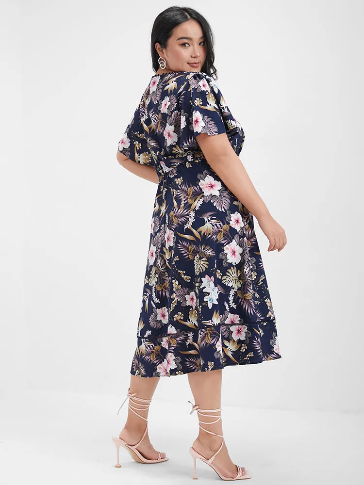 Floral Ruffles Patchwork V Neck Knee Dress sold by Bloomchic product image thumbnail 5