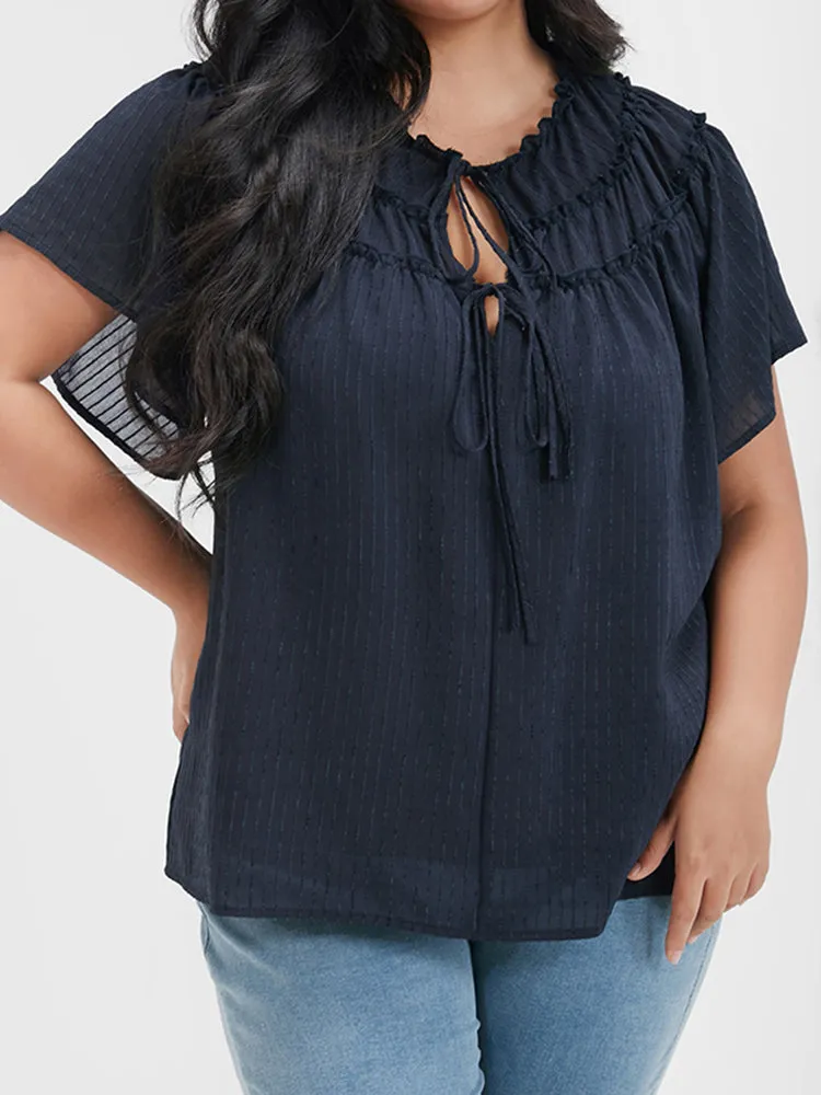 Solid Ruffled Ties Front Keyhole Blouse sold by Bloomchic product image thumbnail 4