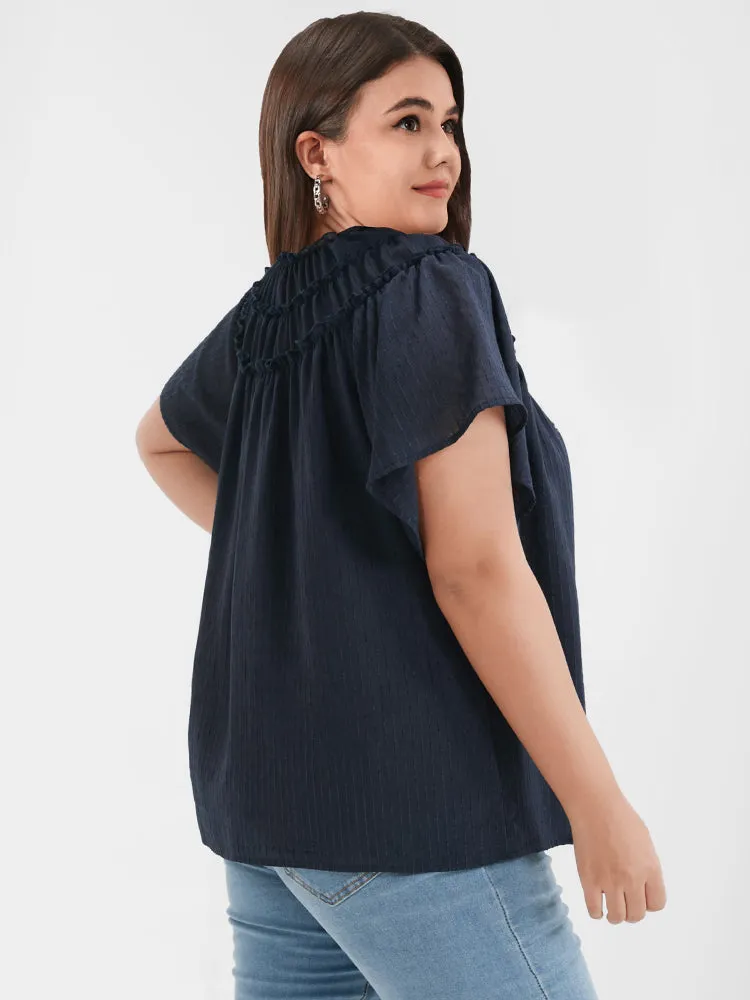 Solid Ruffled Ties Front Keyhole Blouse sold by Bloomchic product image thumbnail 2