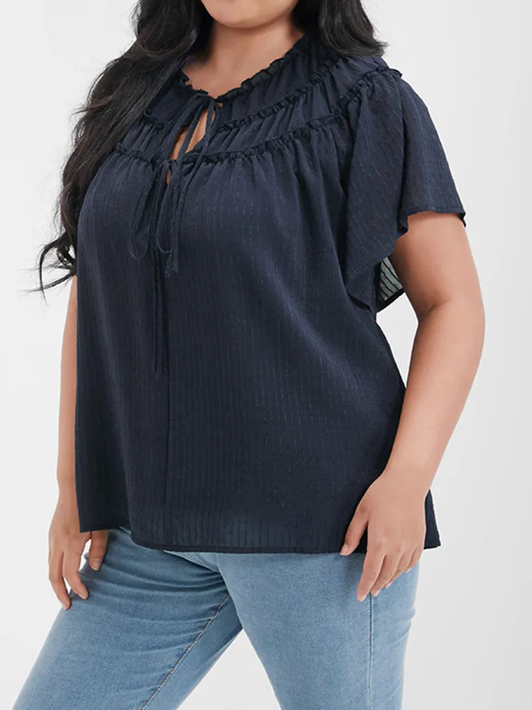 Solid Ruffled Ties Front Keyhole Blouse sold by Bloomchic product image thumbnail 3