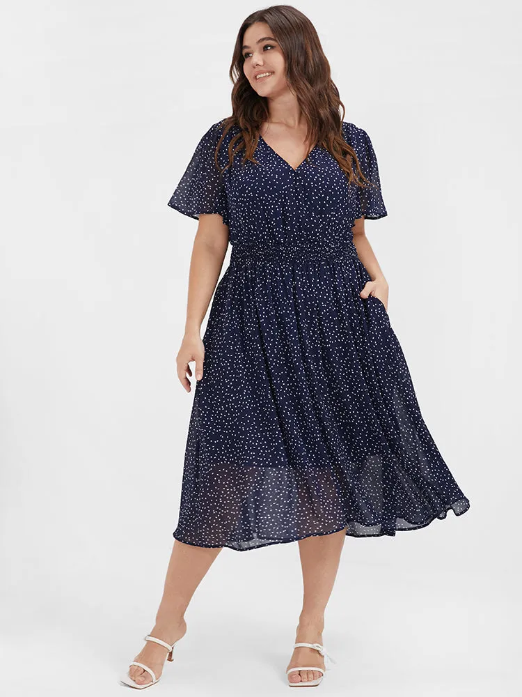 Polka Dot Button Pocket Shirred Ruffles Wrap Dress sold by Bloomchic product image thumbnail 5