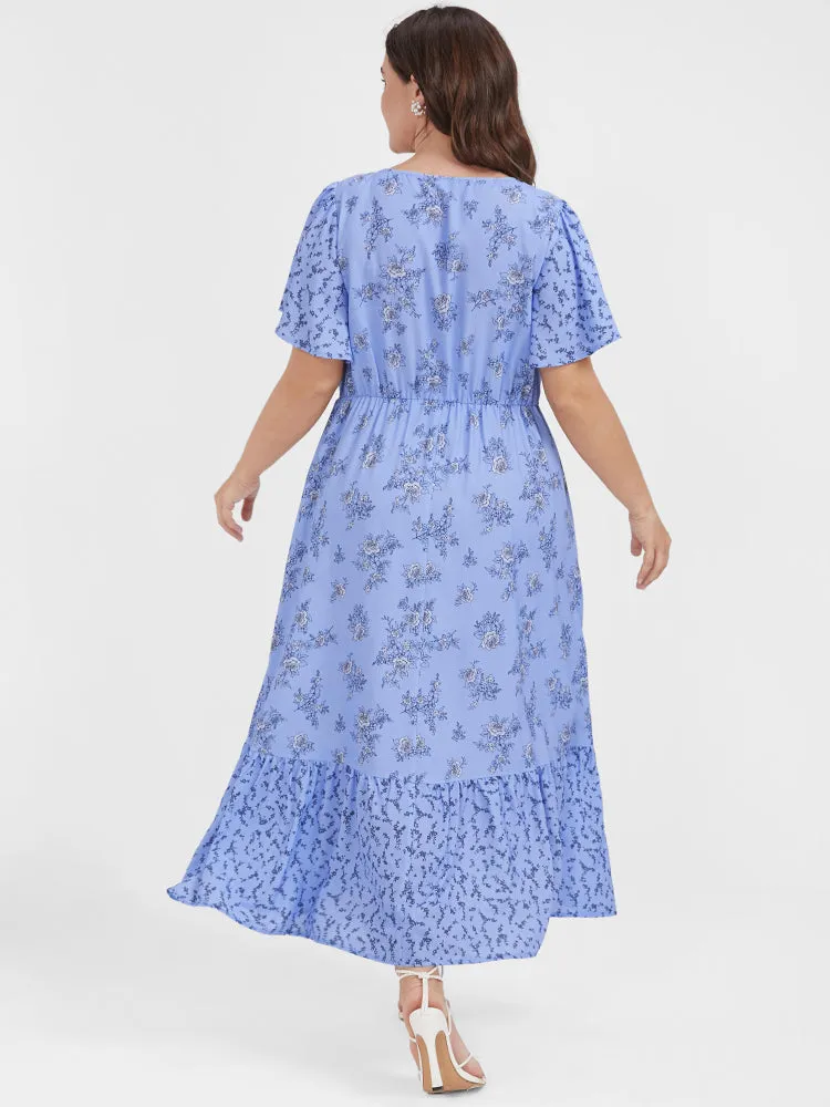 Ditsy Floral Ruffles Split Pocket V Neck Maxi Dress sold by Bloomchic product image thumbnail 4