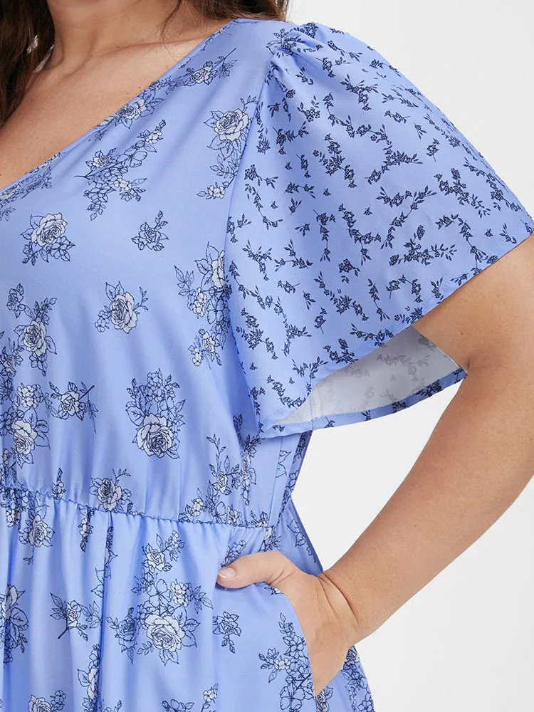 Ditsy Floral Ruffles Split Pocket V Neck Maxi Dress sold by Bloomchic product image thumbnail 5