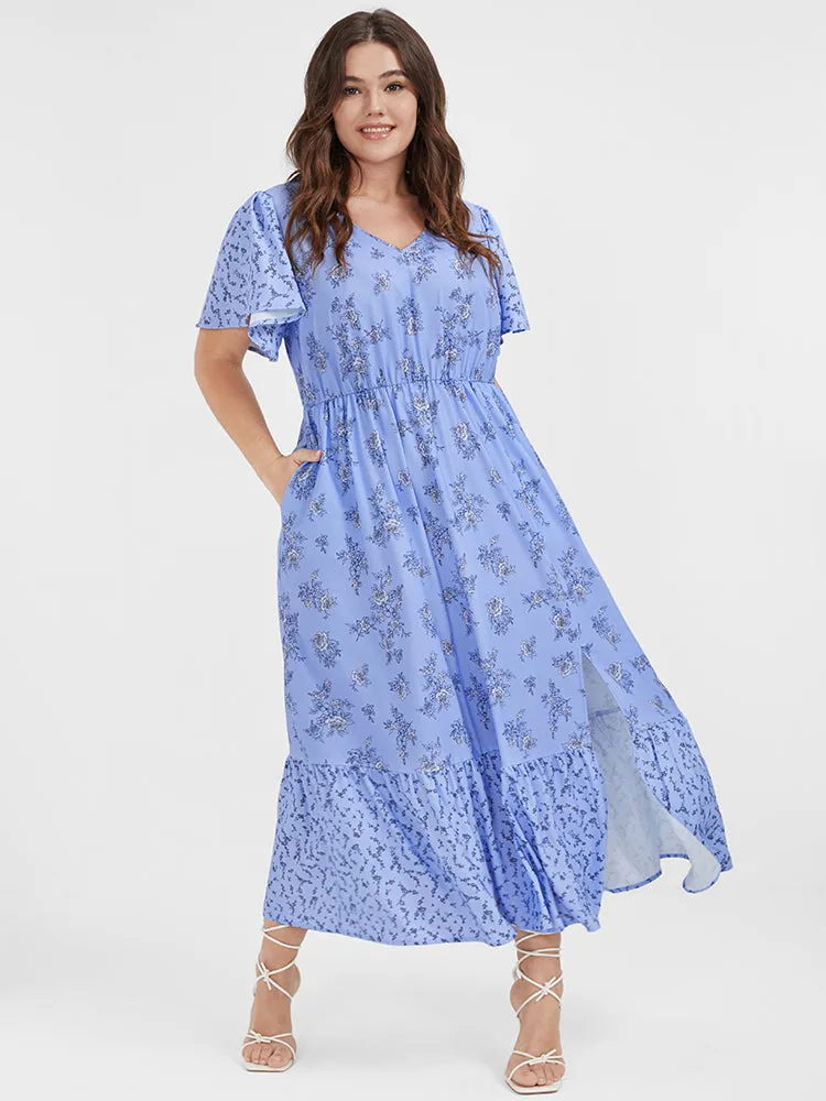 Ditsy Floral Ruffles Split Pocket V Neck Maxi Dress sold by Bloomchic product image thumbnail 2
