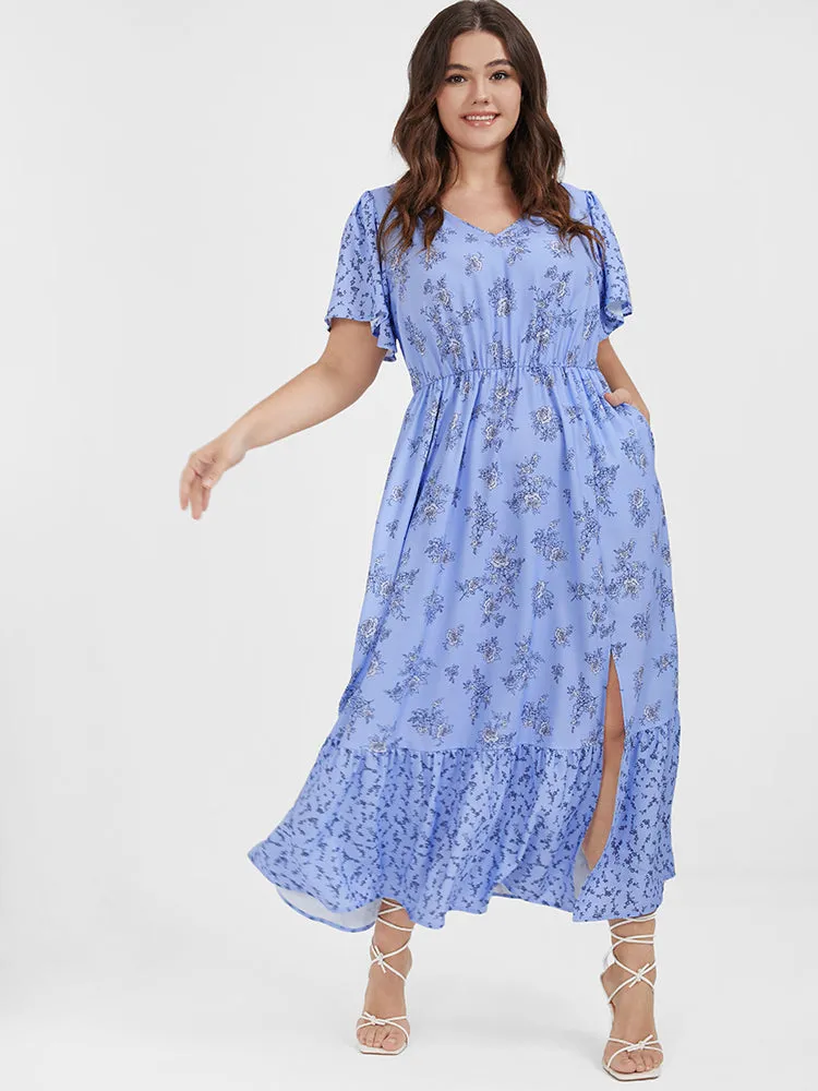 Ditsy Floral Ruffles Split Pocket V Neck Maxi Dress sold by Bloomchic product image thumbnail 3
