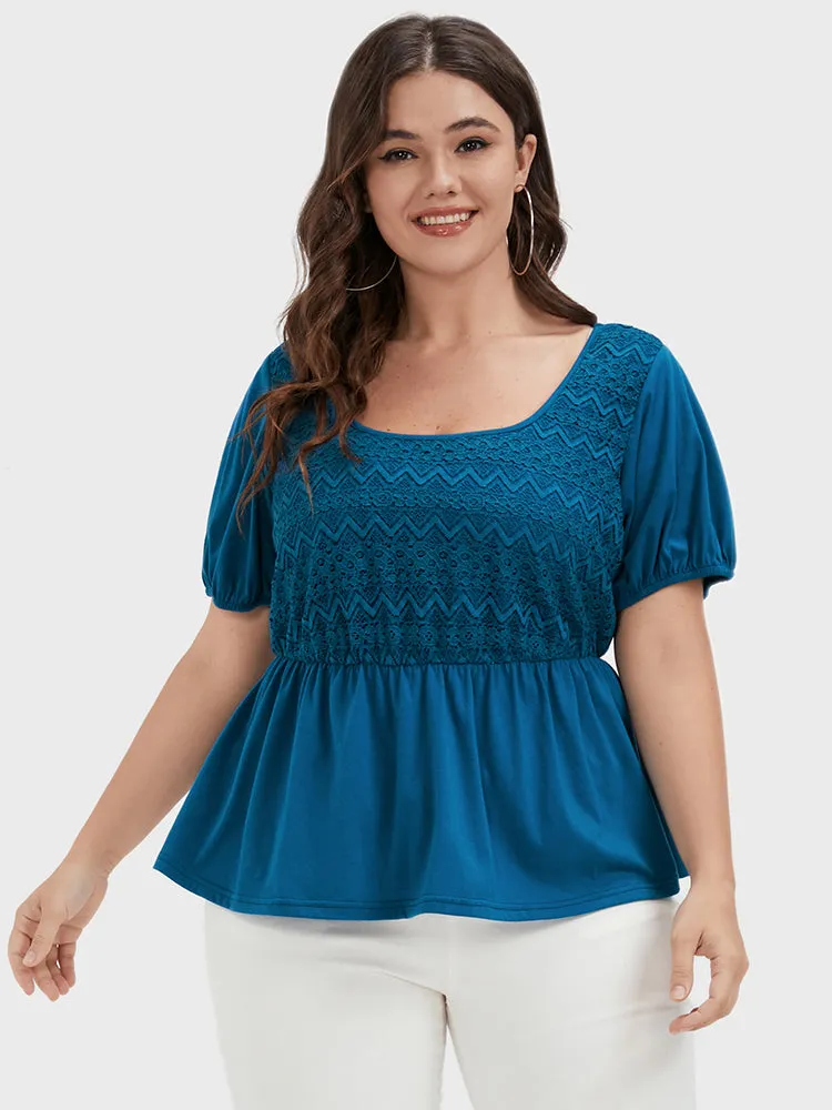 Plain Ruffles Puff Sleeve Lace Round Neck T-shirt sold by Bloomchic product image thumbnail 3