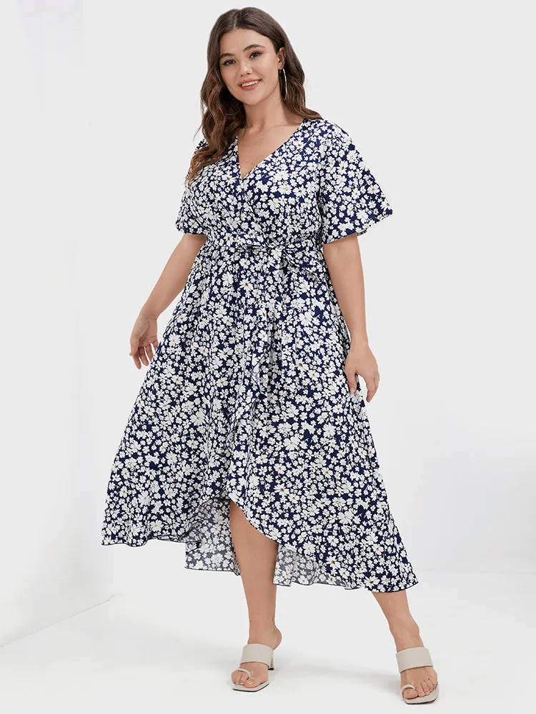 Floral Belted Ruffles Split Pocket Wrap Dress sold by Bloomchic product image thumbnail 4