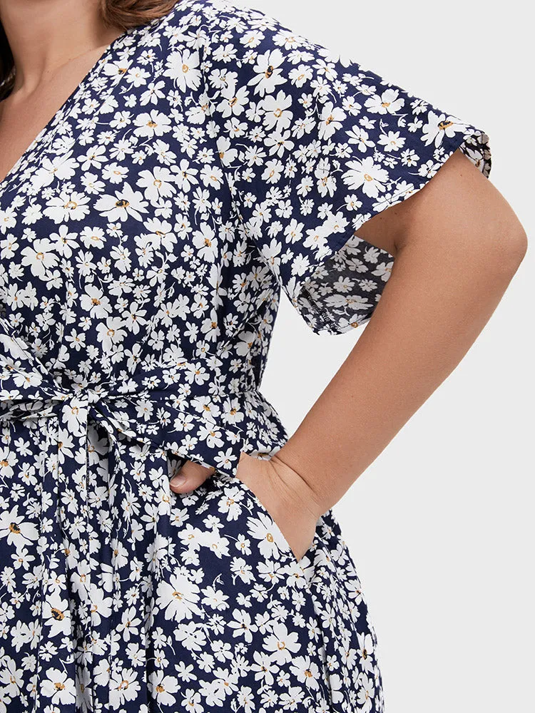 Floral Belted Ruffles Split Pocket Wrap Dress sold by Bloomchic product image thumbnail 5