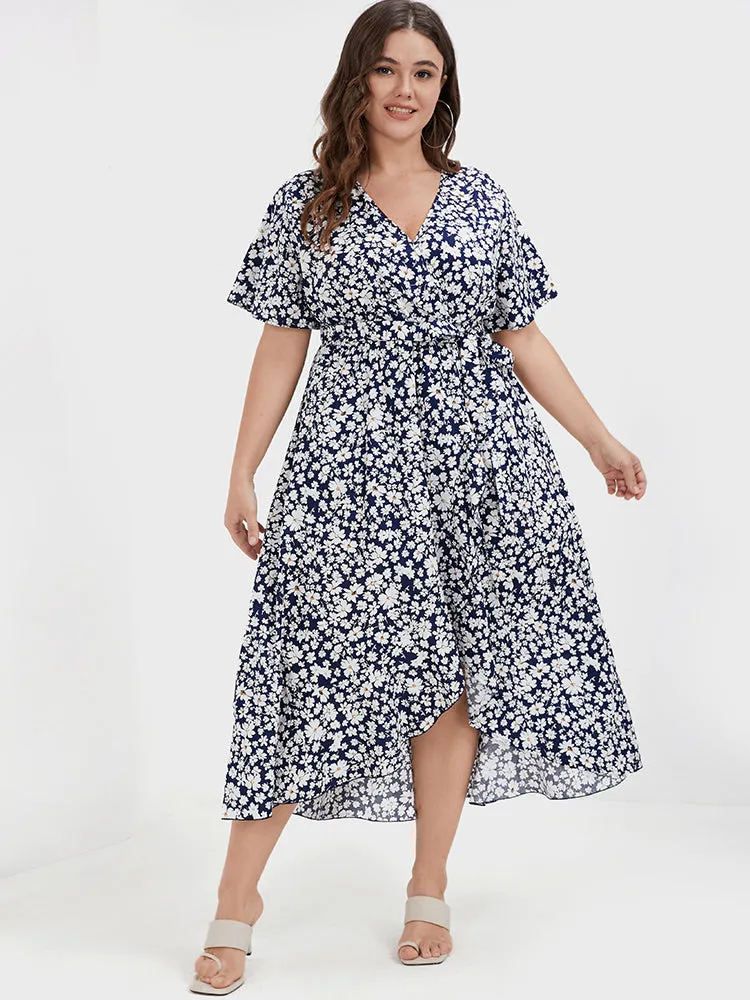 Floral Belted Ruffles Split Pocket Wrap Dress sold by Bloomchic product image thumbnail 3