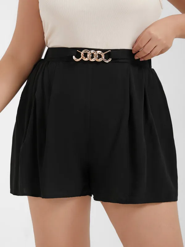 Solid Chain Detail Side Pocket  Shorts sold by Bloomchic