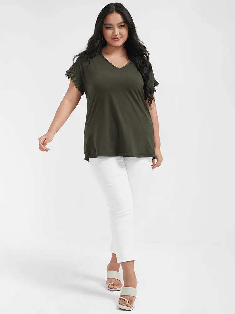 Solid Lace Trim V Neck T-shirt sold by Bloomchic product image thumbnail 2