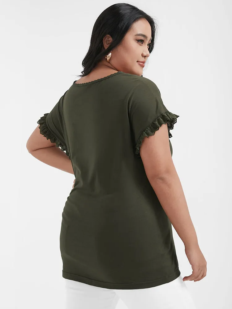 Solid Lace Trim V Neck T-shirt sold by Bloomchic product image thumbnail 4