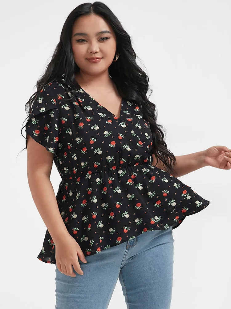 Floral Ruffles Tiered Button Wrap Blouse sold by Bloomchic product image thumbnail 3