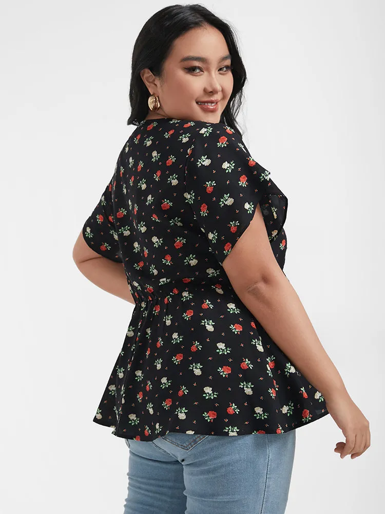 Floral Ruffles Tiered Button Wrap Blouse sold by Bloomchic product image thumbnail 4