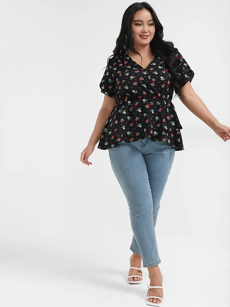 Floral Ruffles Tiered Button Wrap Blouse sold by Bloomchic product image thumbnail 2