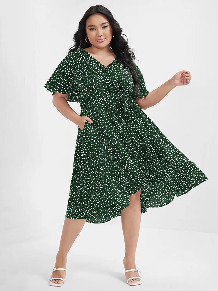 Heart Printed Pocket Ties Ruffles Knee Dress sold by Bloomchic product image thumbnail 5