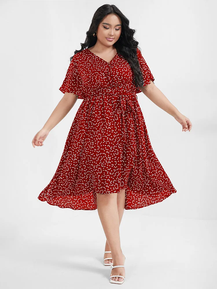 Heart Printed Pocket Ties Ruffles Knee Dress sold by Bloomchic product image thumbnail 2