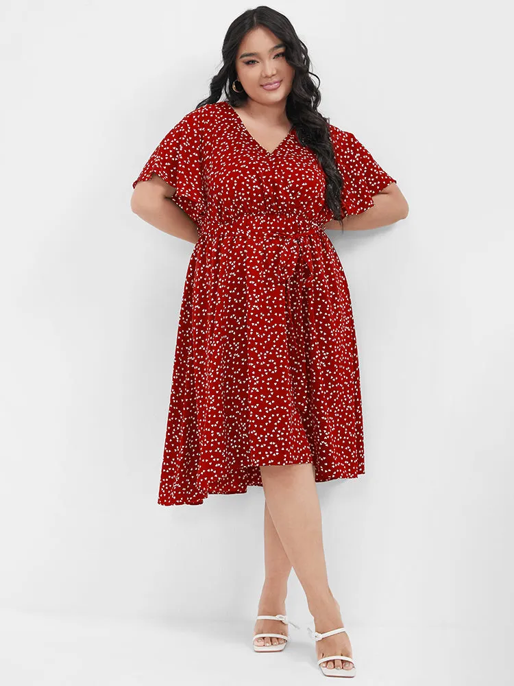 Heart Printed Pocket Ties Ruffles Knee Dress sold by Bloomchic product image thumbnail 3