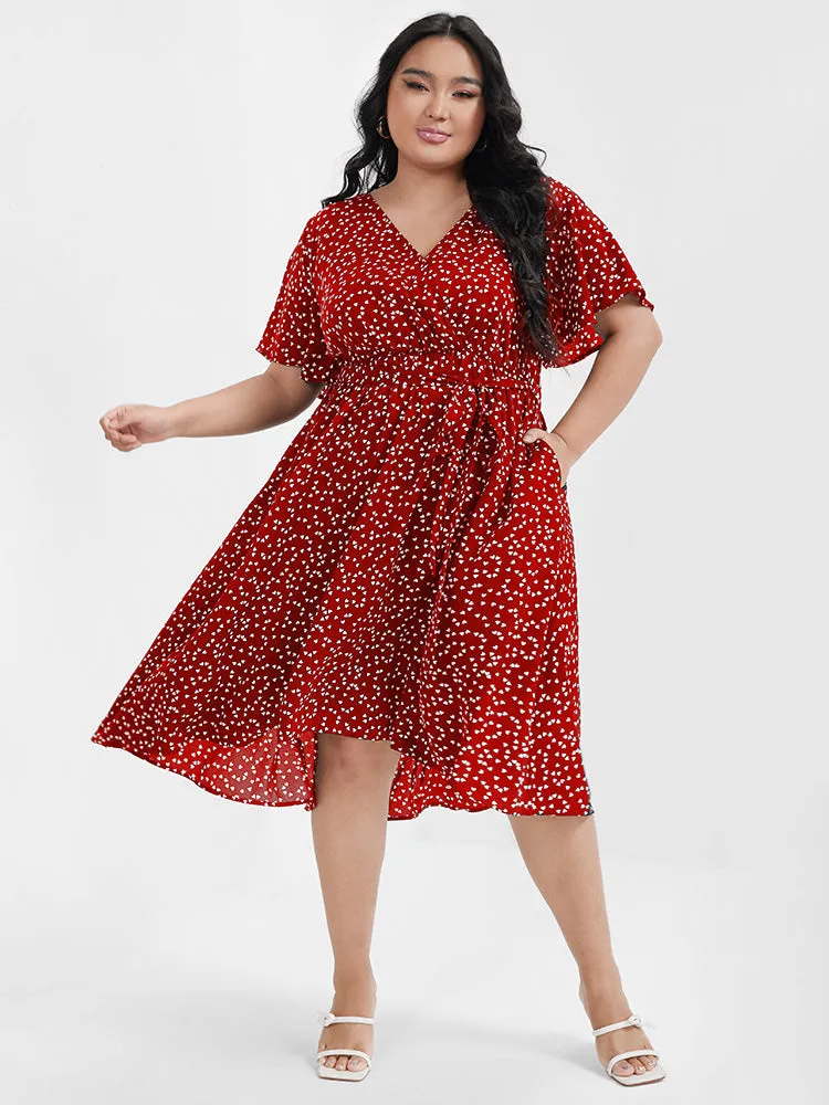 Heart Printed Pocket Ties Ruffles Knee Dress sold by Bloomchic product image thumbnail 4