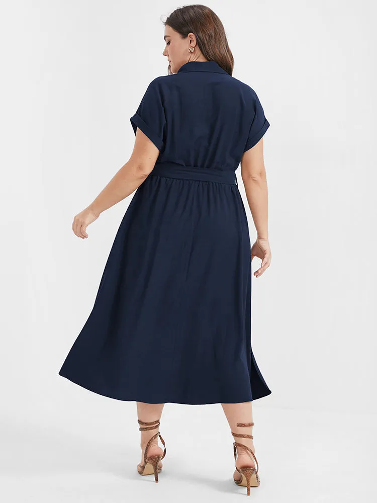 Solid Button Cuffed Sleeve Belted Split Midi Dress sold by Bloomchic product image thumbnail 5
