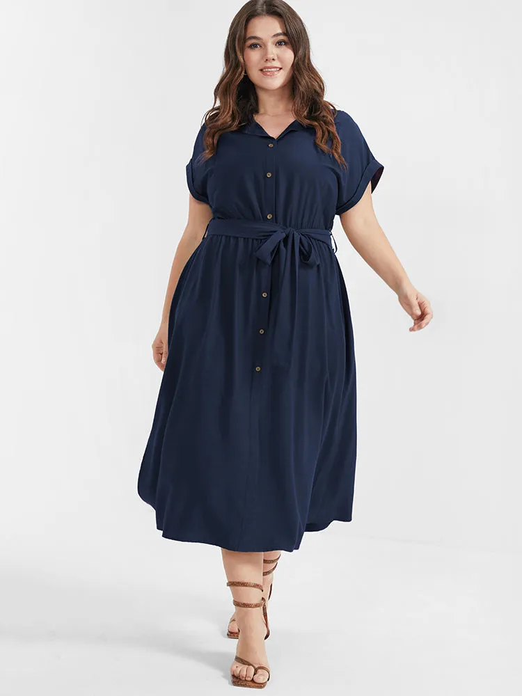 Solid Button Cuffed Sleeve Belted Split Midi Dress sold by Bloomchic product image thumbnail 3