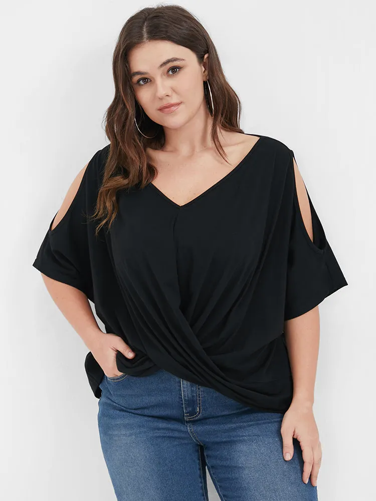 Solid Gathered Twist Front Cold Shoulder T-shirt sold by Bloomchic product image thumbnail 4