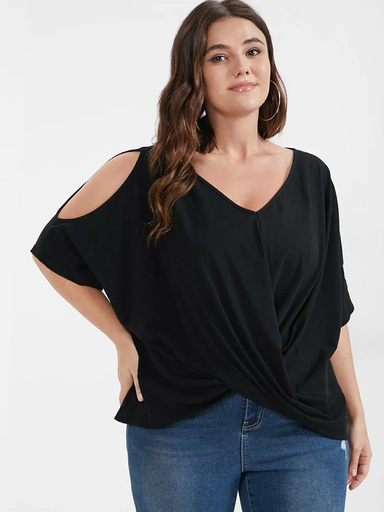 Solid Gathered Twist Front Cold Shoulder T-shirt sold by Bloomchic product image thumbnail 5
